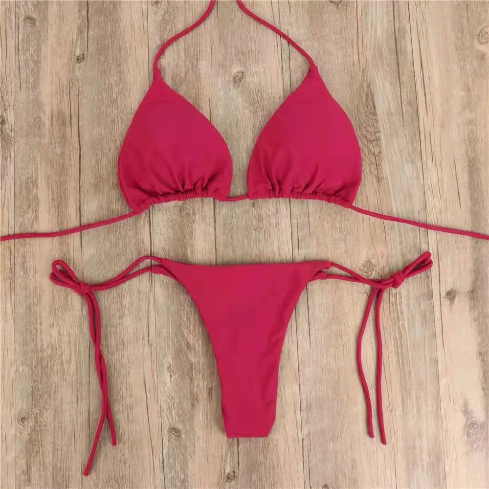 Adjustable Strap Bikini Swimsuit Three-Point Temptation Multi-Color with Chest Pad Milk Silk Polyester Fabric One Size Fits All