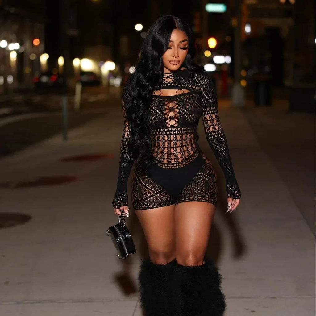 Sheer Sculpt Long Sleeve Romper