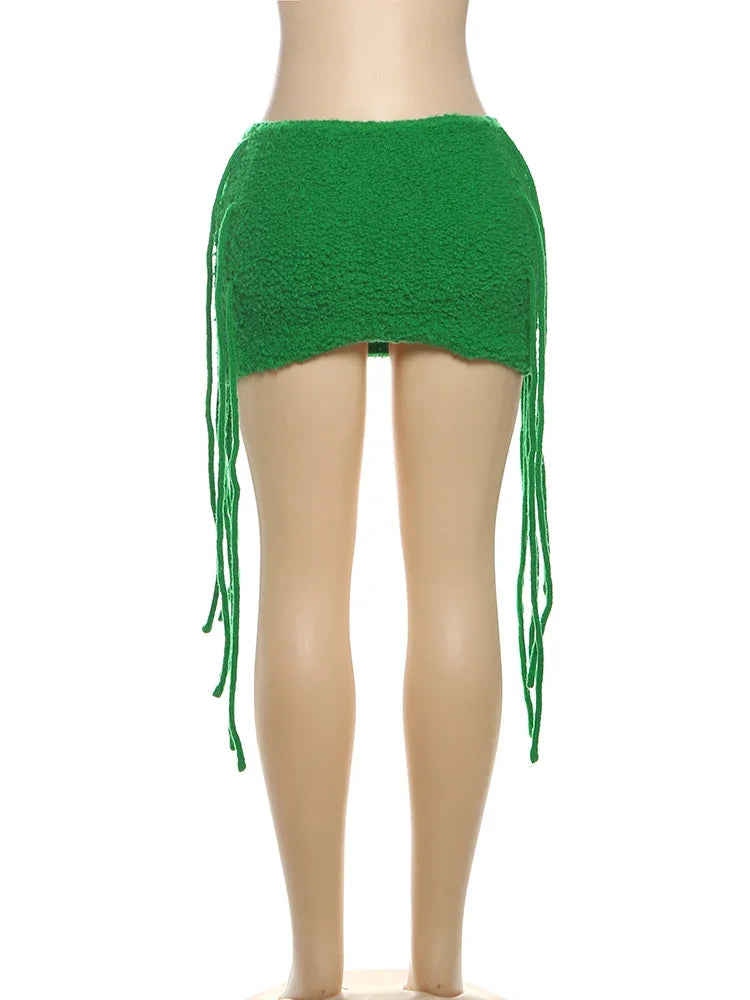 Slim Fit Tassel Hem Mini Skirt