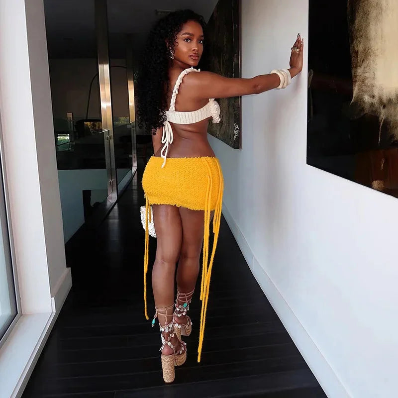 Hip-Hugging Tassel Mini Skirt