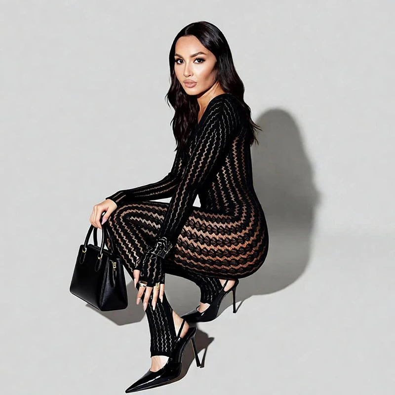 Transparent Mesh Bodysuit Jumpsuit