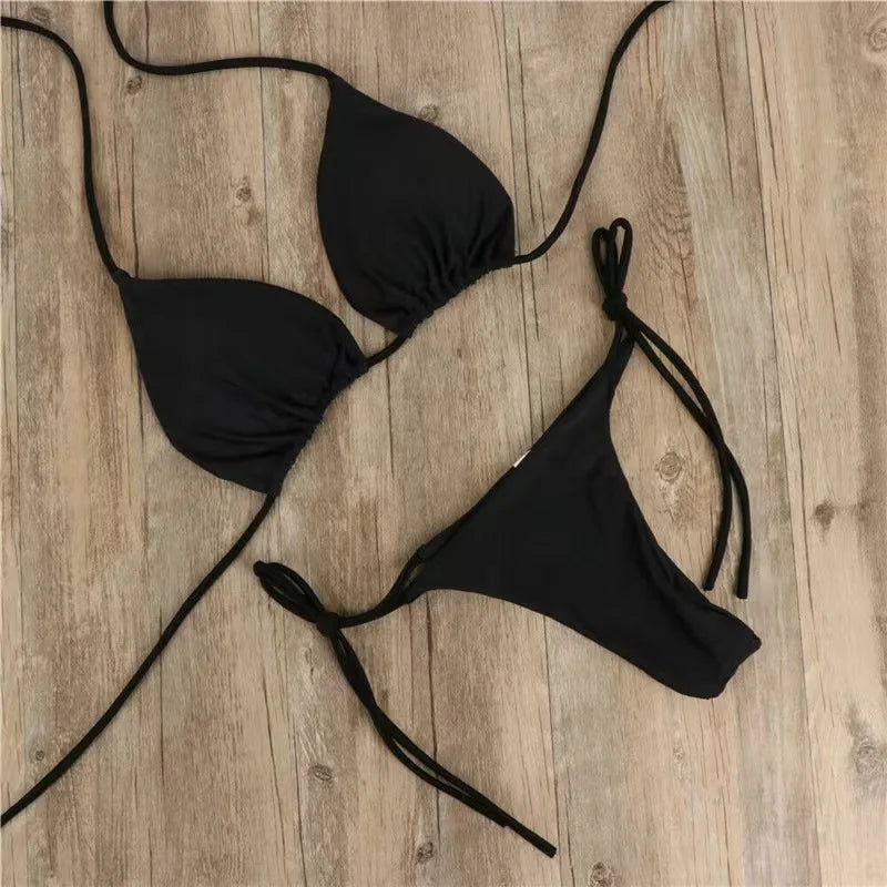 Adjustable Strap Bikini Swimsuit Three-Point Temptation Multi-Color with Chest Pad Milk Silk Polyester Fabric One Size Fits All