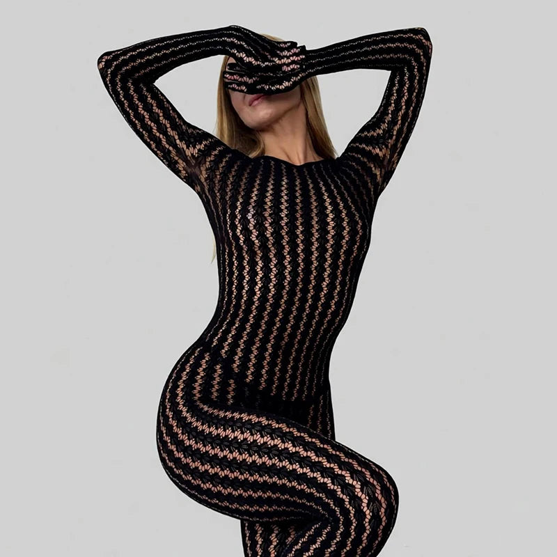 Transparent Mesh Bodysuit Jumpsuit
