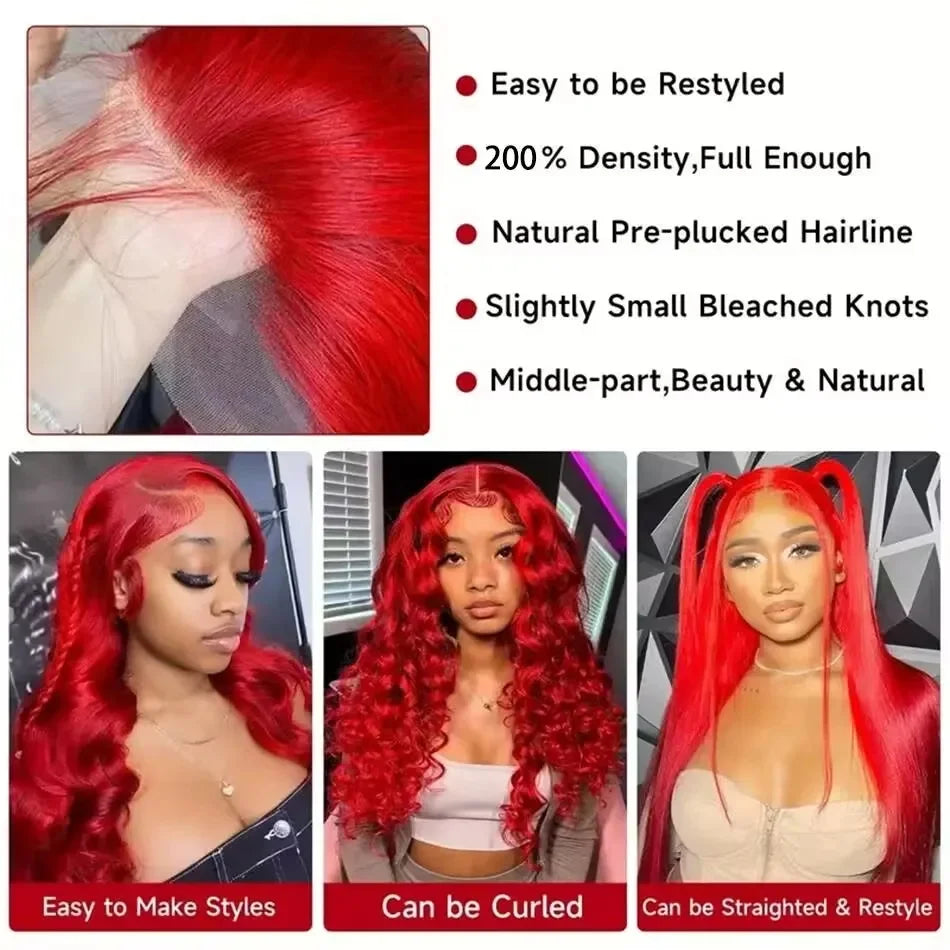 Red Body Wave HD Lace Wig – Brazilian Human Hair (13x6 / 13x4