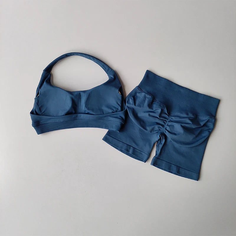 Halter Neck Yoga Bra & Shorts Set