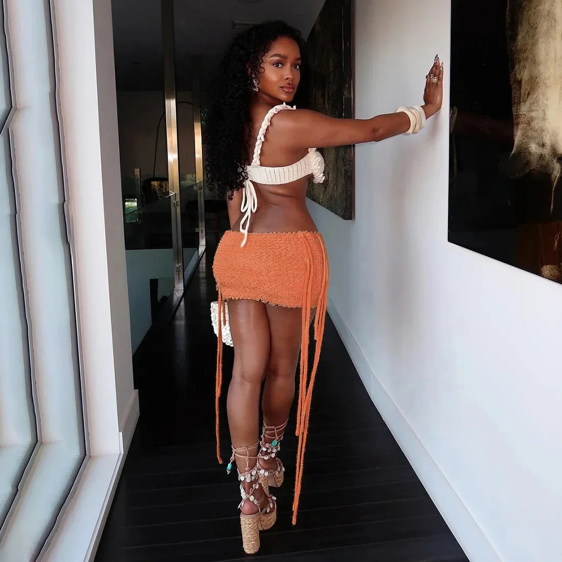 Hip-Hugging Tassel Mini Skirt