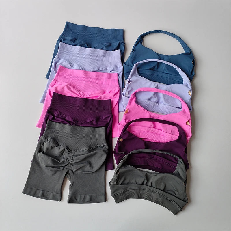 Halter Neck Yoga Bra & Shorts Set
