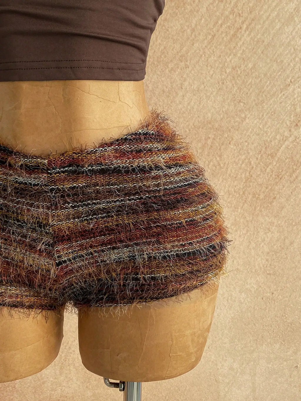 Brown Fuzzy Knit Two-Piece Outfit for Women
