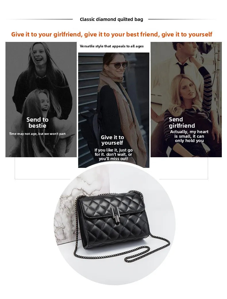 Elegant Quilted Black Women Shoulder Bag, Mini Flap Crossbody Purse with Chain Strap Turn Lock for Party Everyday Evening Bag
