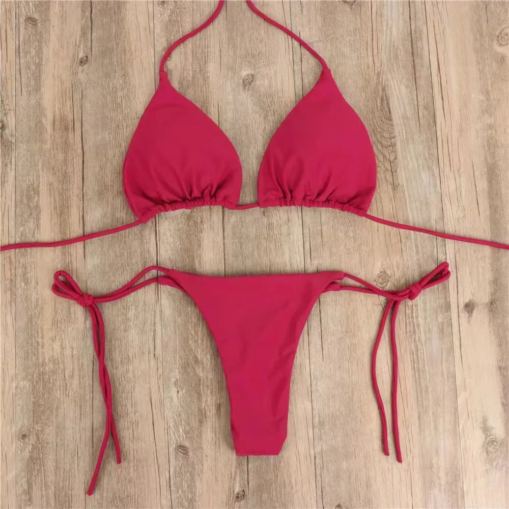 Adjustable Strap Bikini Swimsuit Three-Point Temptation Multi-Color with Chest Pad Milk Silk Polyester Fabric One Size Fits All