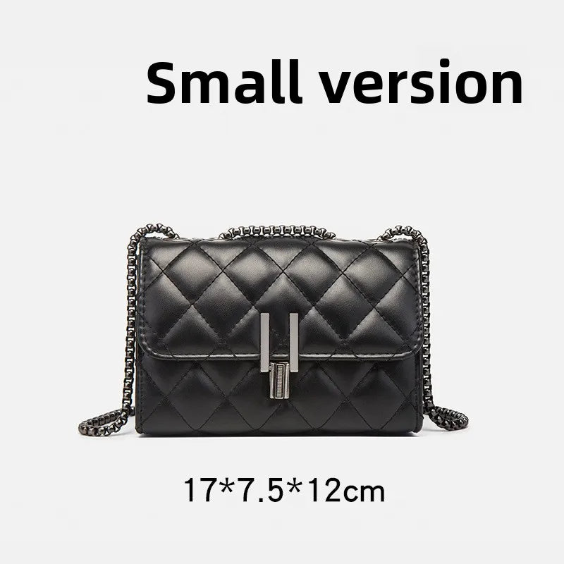 Elegant Quilted Black Women Shoulder Bag, Mini Flap Crossbody Purse with Chain Strap Turn Lock for Party Everyday Evening Bag