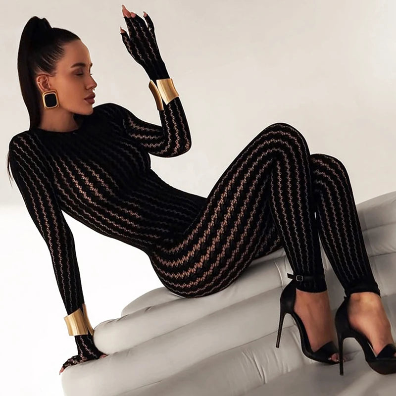 Transparent Mesh Bodysuit Jumpsuit