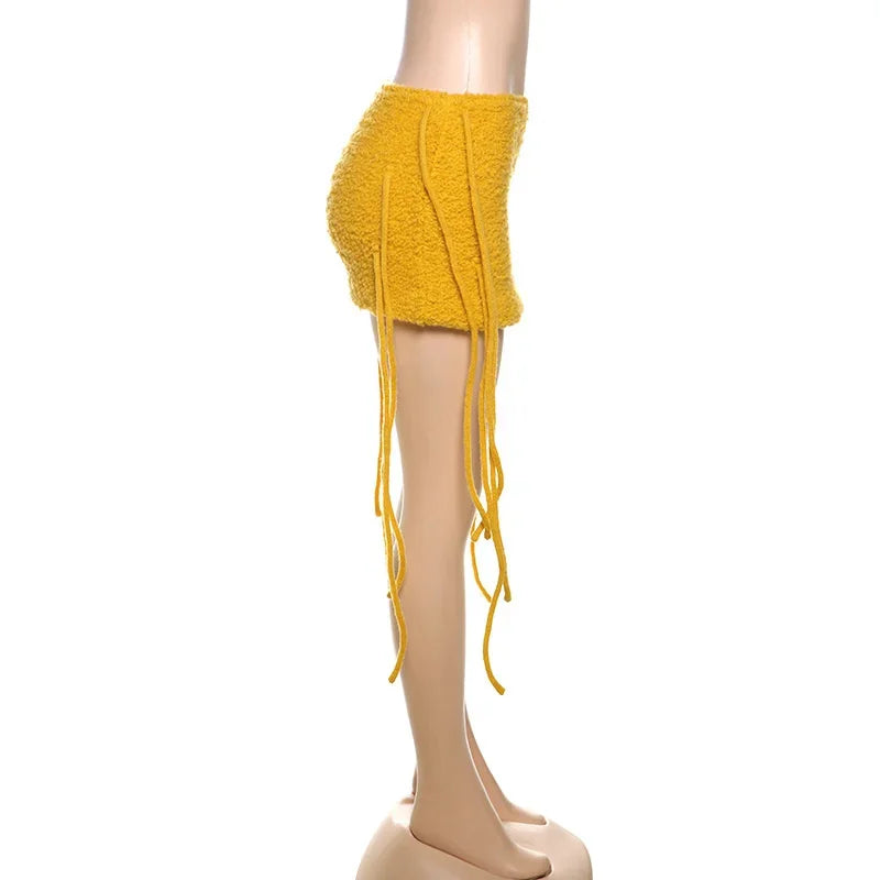 Hip-Hugging Tassel Mini Skirt