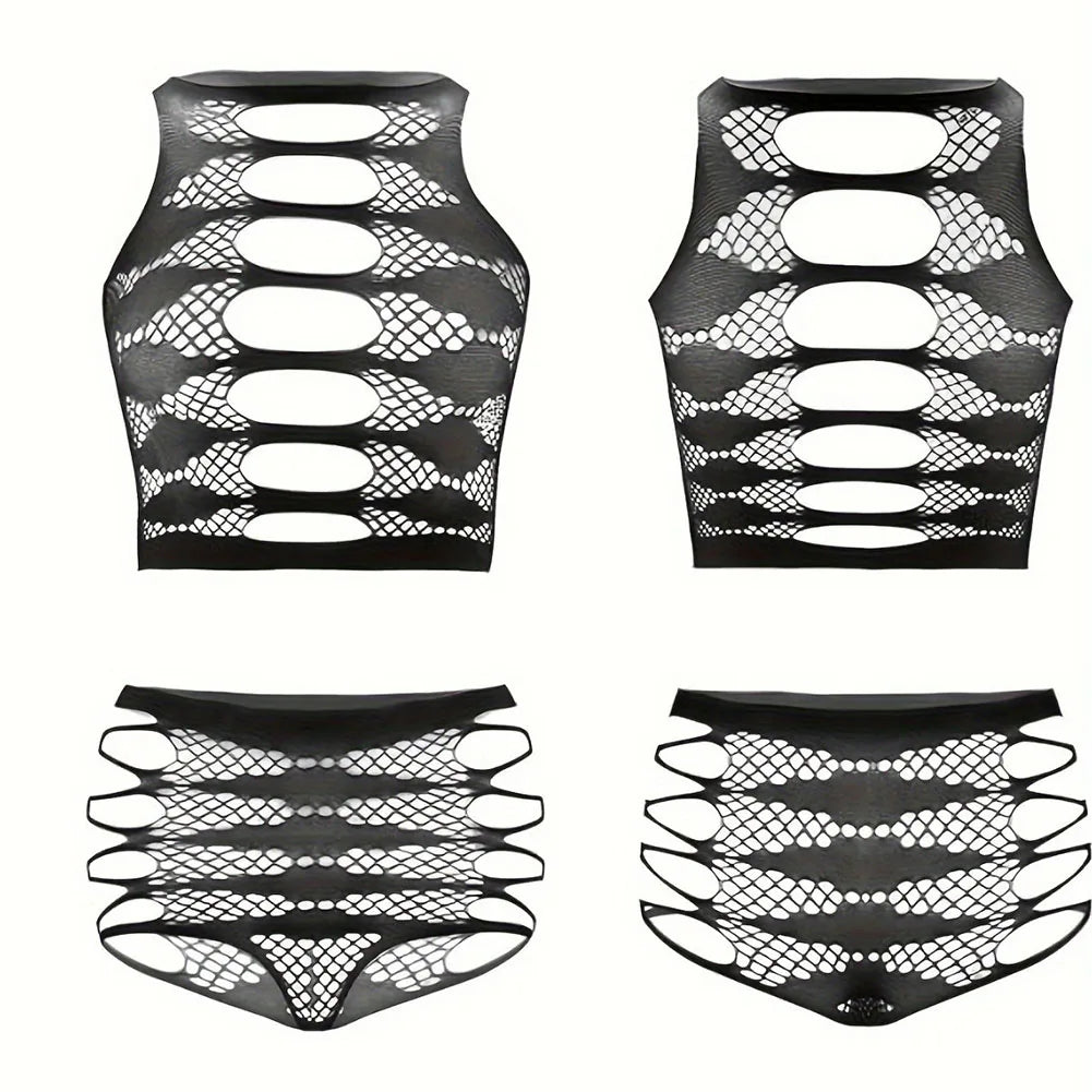 Mesh Cut-Out Lingerie Set – 2-Piece Fishnet Style