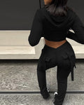 Hooded Zip Crop Top with V-Waist Pants Set