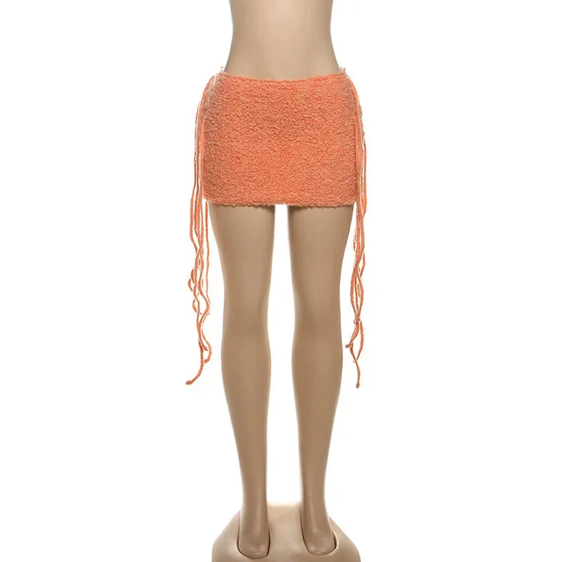 Hip-Hugging Tassel Mini Skirt