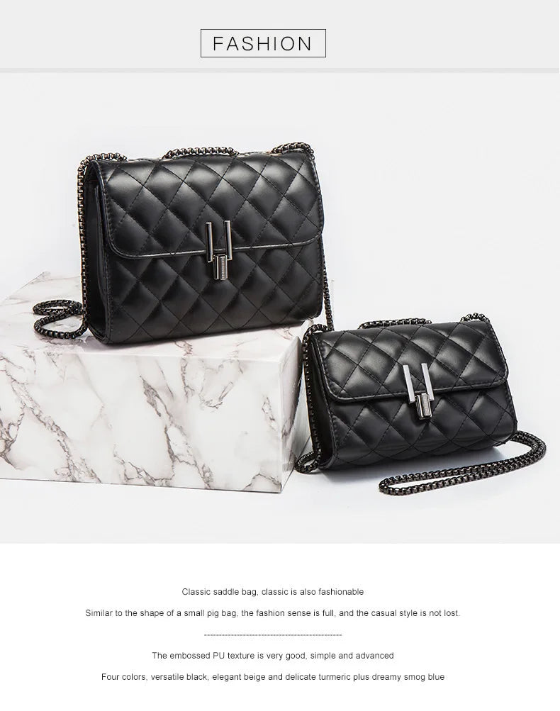 Elegant Quilted Black Women Shoulder Bag, Mini Flap Crossbody Purse with Chain Strap Turn Lock for Party Everyday Evening Bag