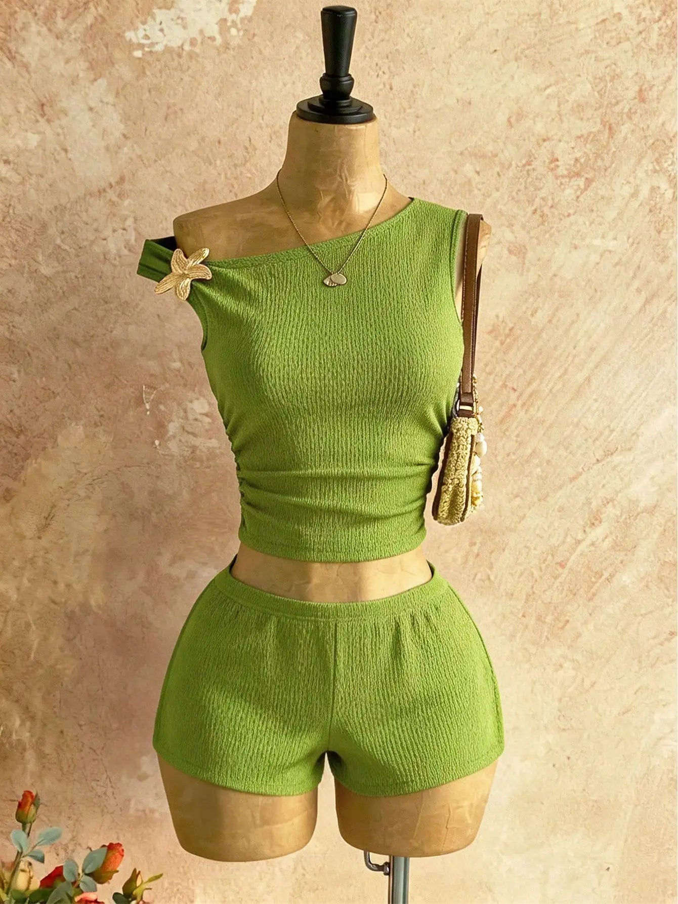 Brown Fuzzy Knit Two-Piece Outfit for Women
