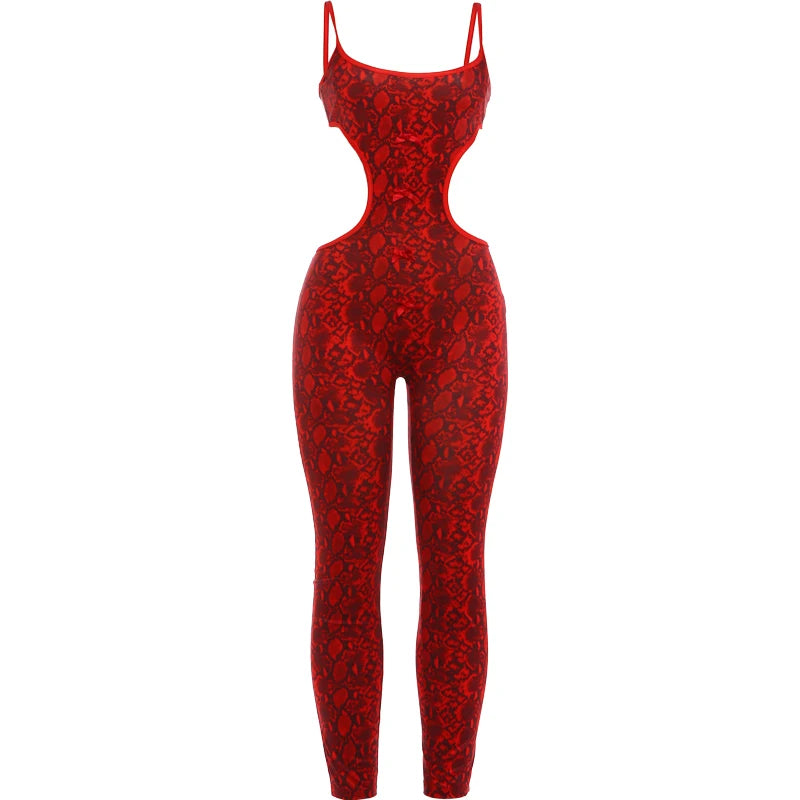 Snake Print Backless Skinny Jumpsuit
