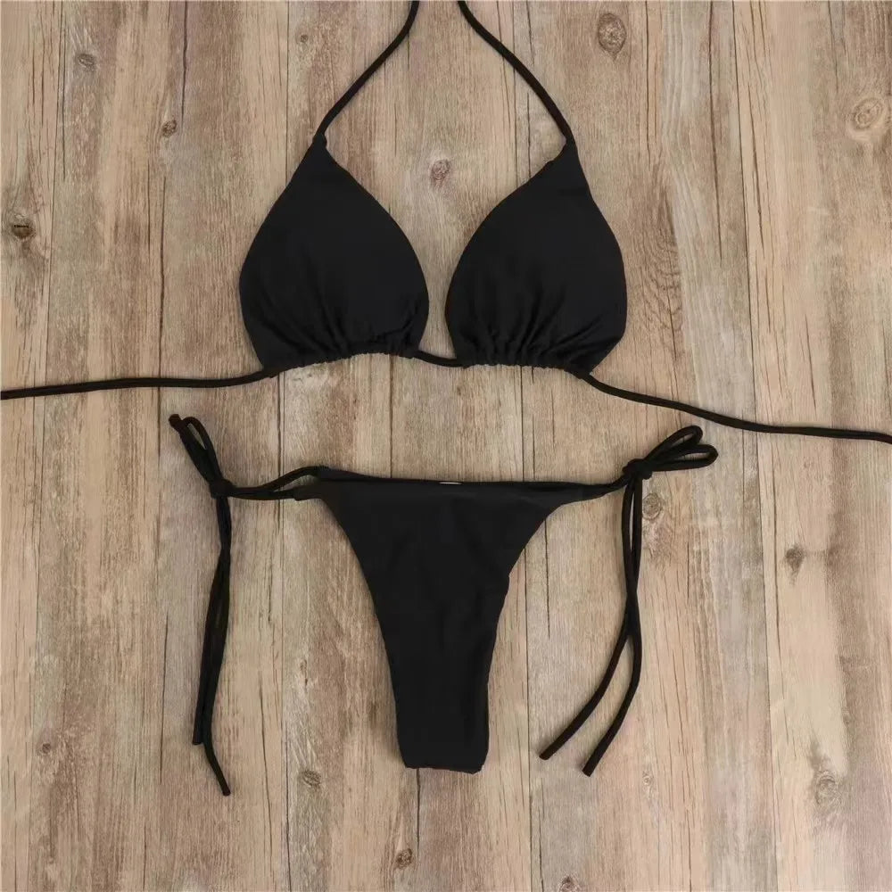 Adjustable Strap Bikini Swimsuit Three-Point Temptation Multi-Color with Chest Pad Milk Silk Polyester Fabric One Size Fits All