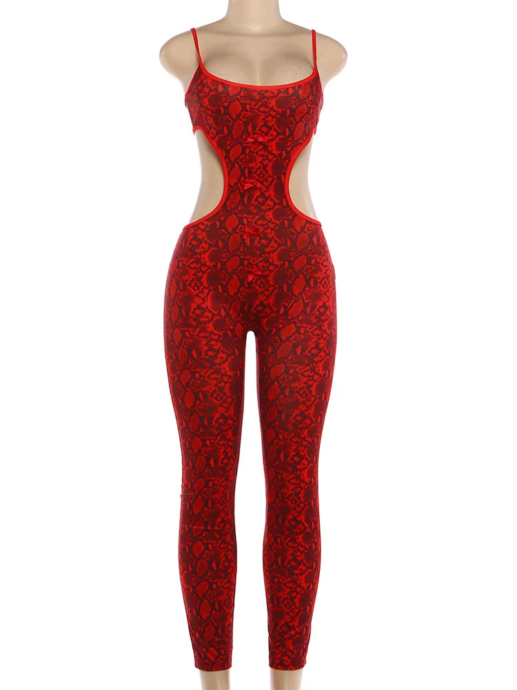 Snake Print Backless Skinny Jumpsuit