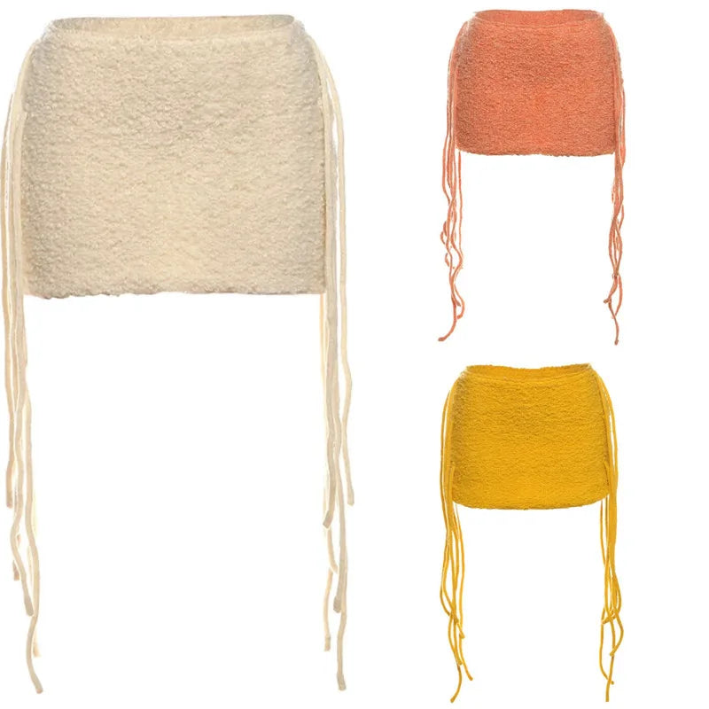 Hip-Hugging Tassel Mini Skirt