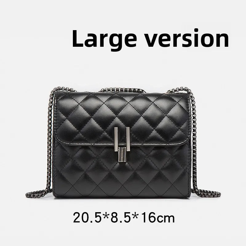 Elegant Quilted Black Women Shoulder Bag, Mini Flap Crossbody Purse with Chain Strap Turn Lock for Party Everyday Evening Bag
