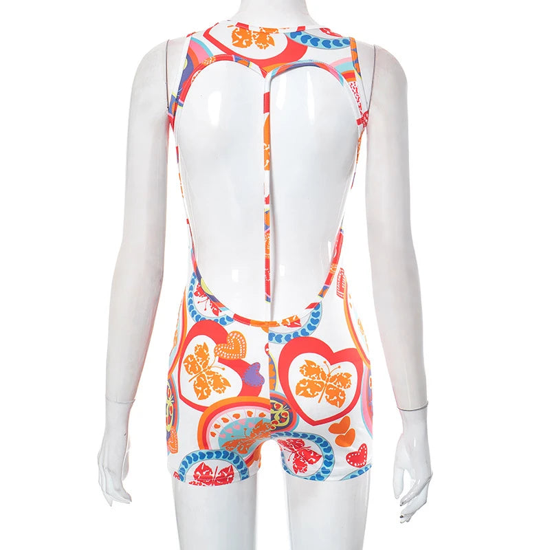 O-Neck Backless Butterfly Bodycon Playsuit