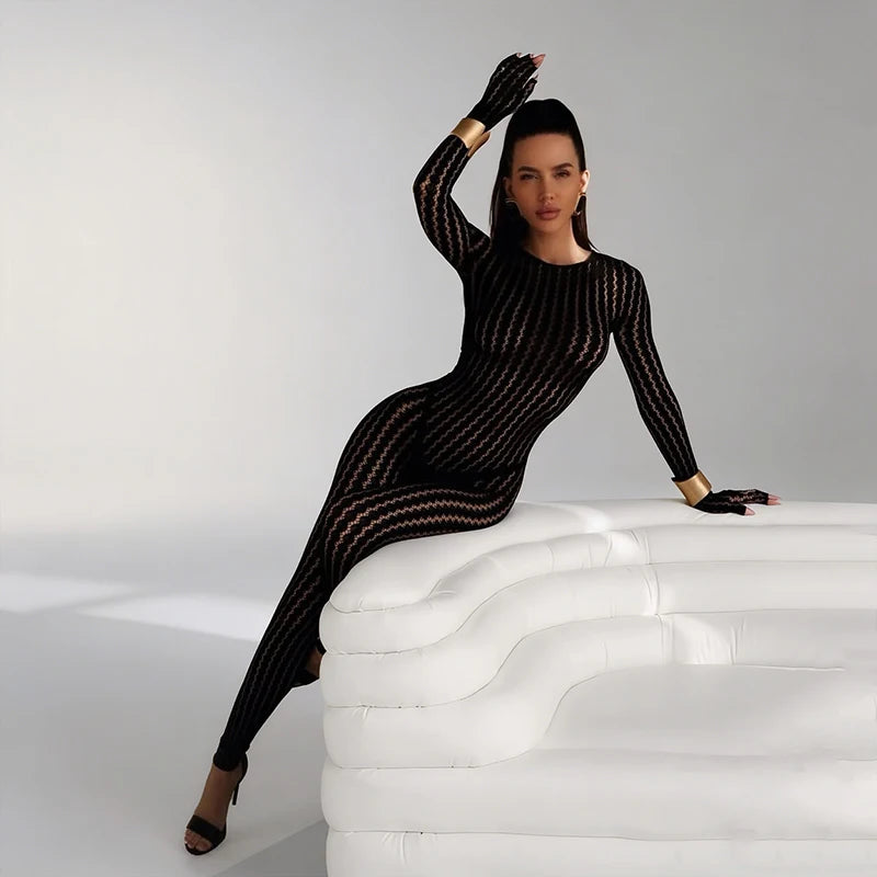 Transparent Mesh Bodysuit Jumpsuit