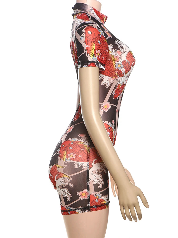 Peach Aesthetic Printed Slim Fit Playsuit