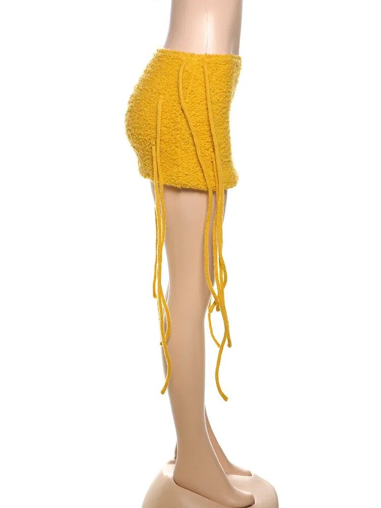 Slim Fit Tassel Hem Mini Skirt