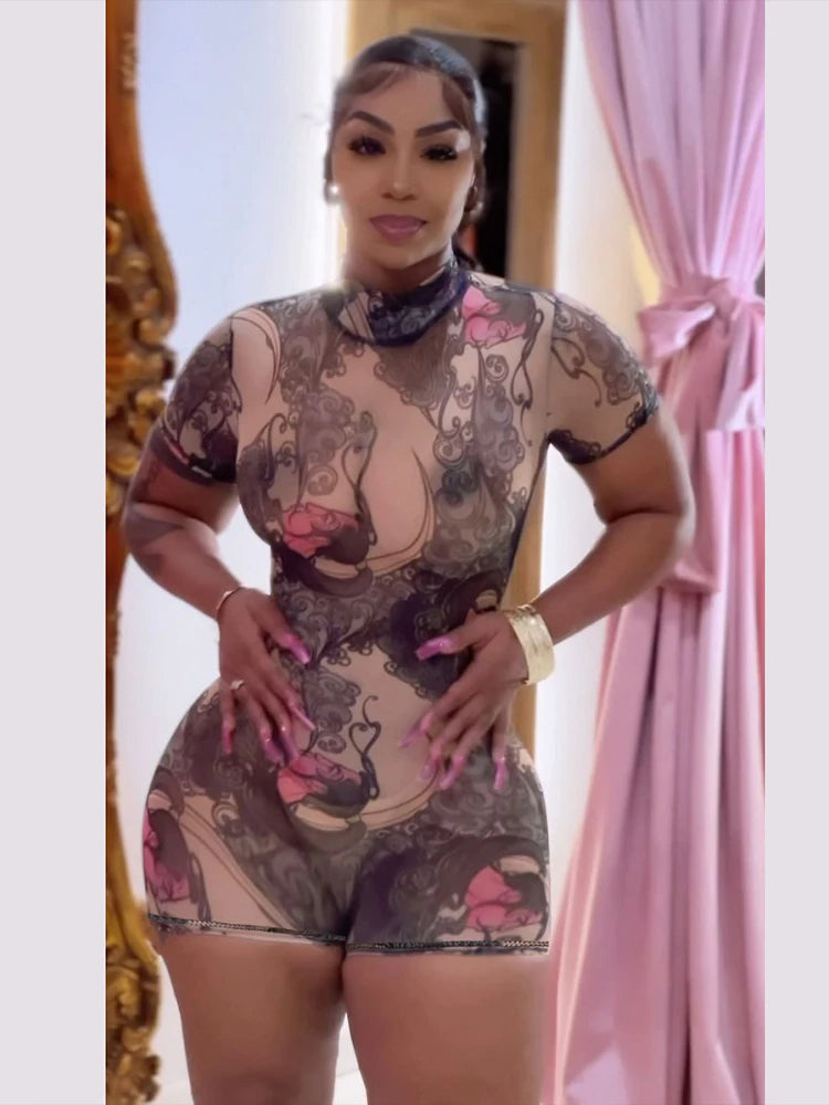 Peach Aesthetic Printed Slim Fit Playsuit