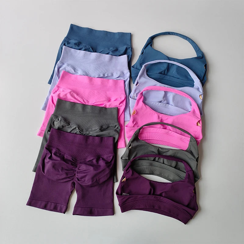 Halter Neck Yoga Bra & Shorts Set