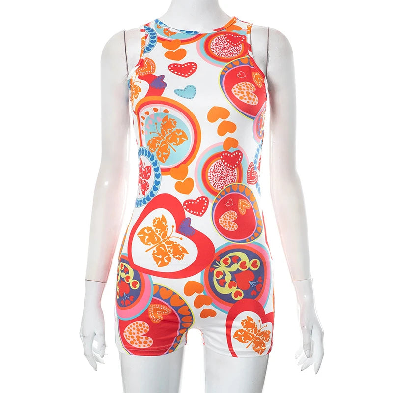 O-Neck Backless Butterfly Bodycon Playsuit