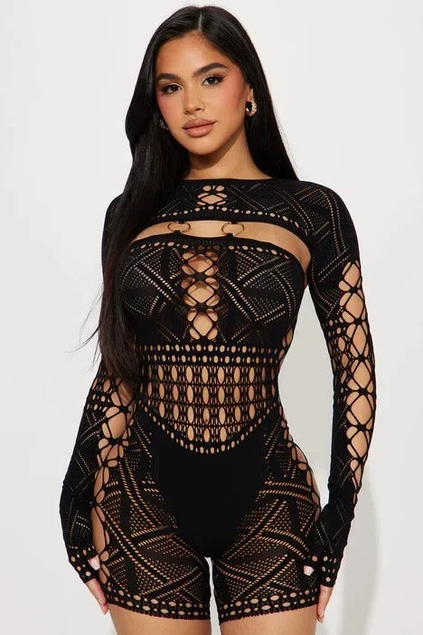 Sheer Sculpt Long Sleeve Romper