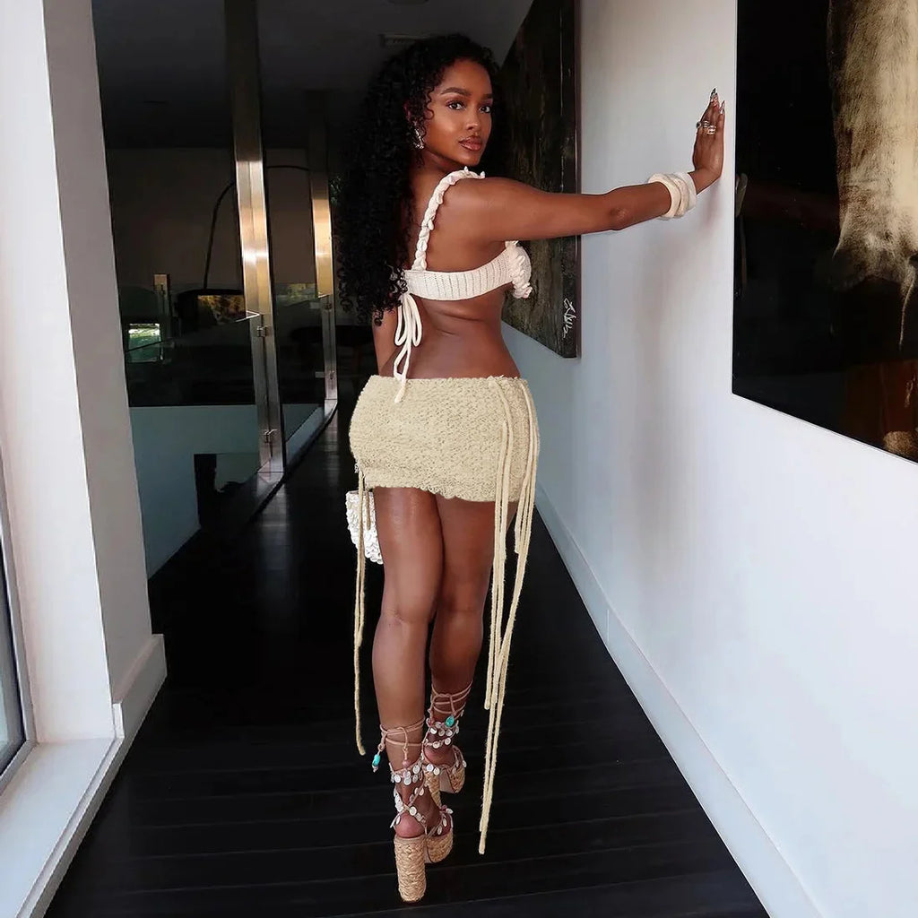 Hip-Hugging Tassel Mini Skirt