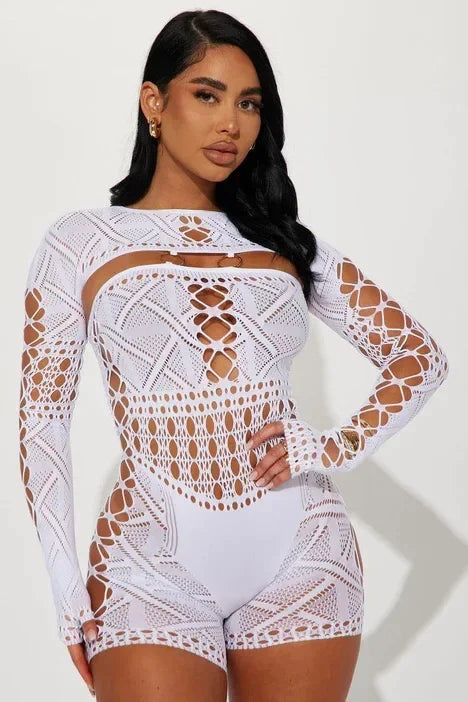 Sheer Sculpt Long Sleeve Romper