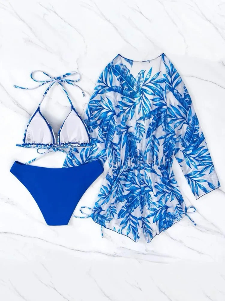 3 Pieces Swimsuit Drawstring Cover-Up Swimwear