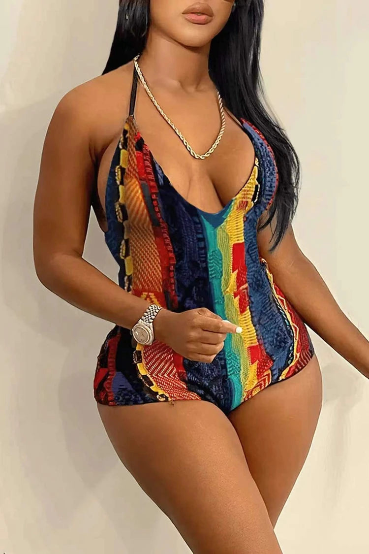 Spaghetti Strap Contrast Color Playsuit