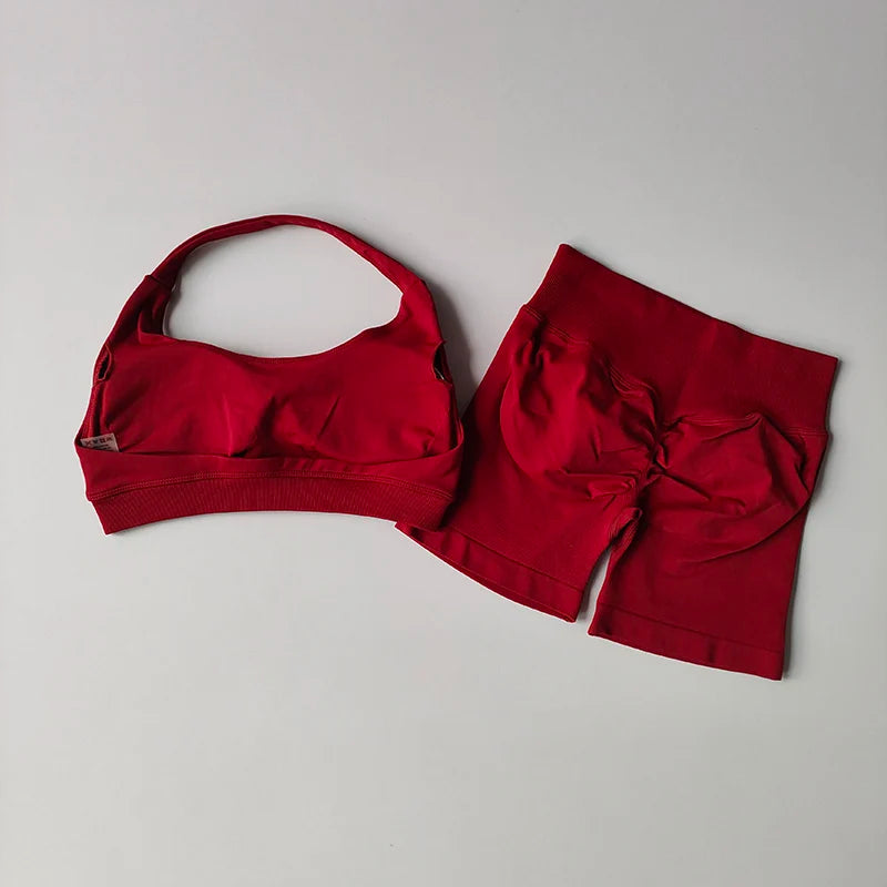 Halter Neck Yoga Bra & Shorts Set