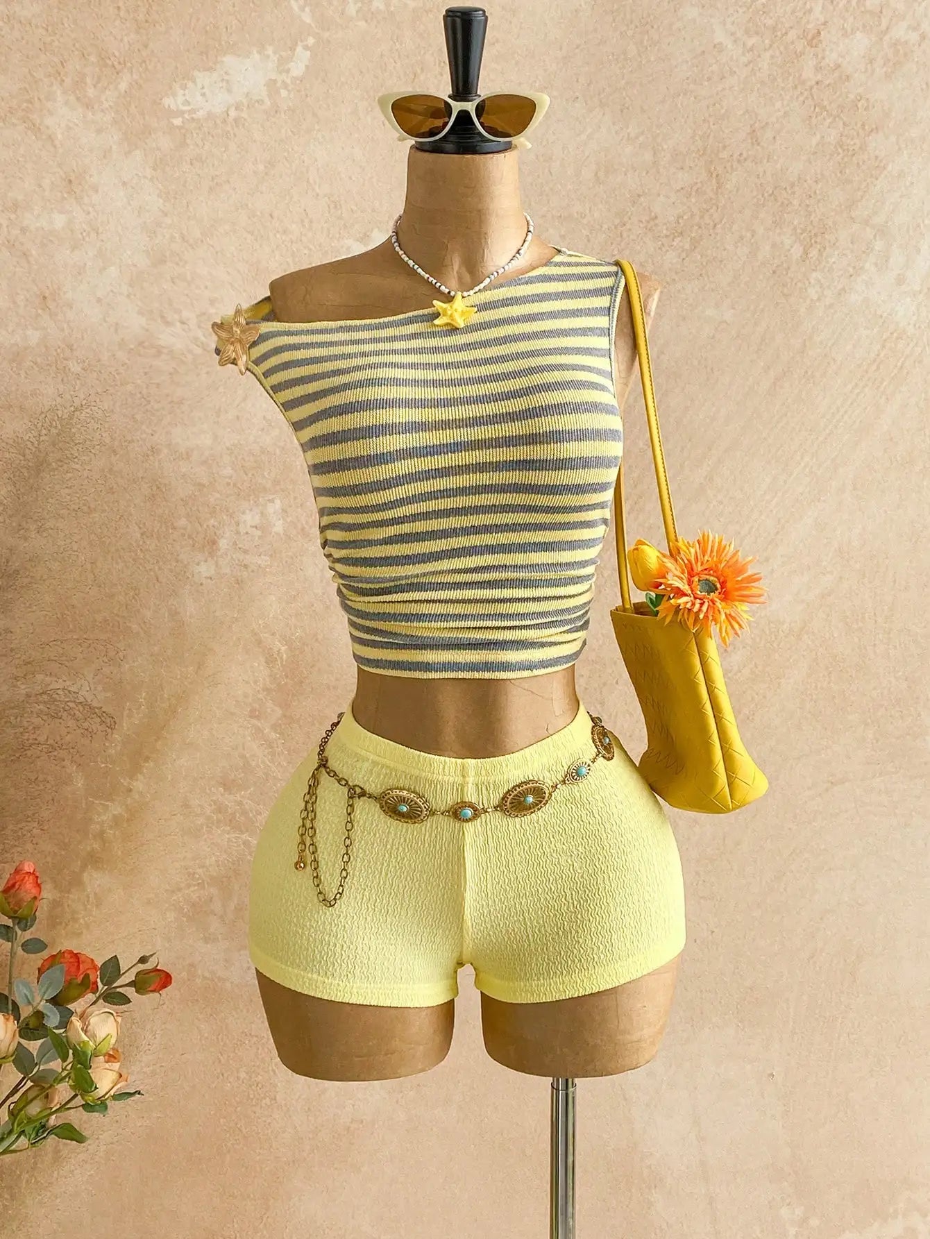 Brown Fuzzy Knit Two-Piece Outfit for Women