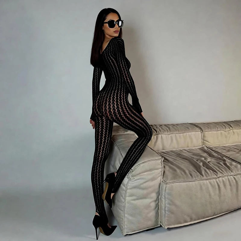 Transparent Mesh Bodysuit Jumpsuit