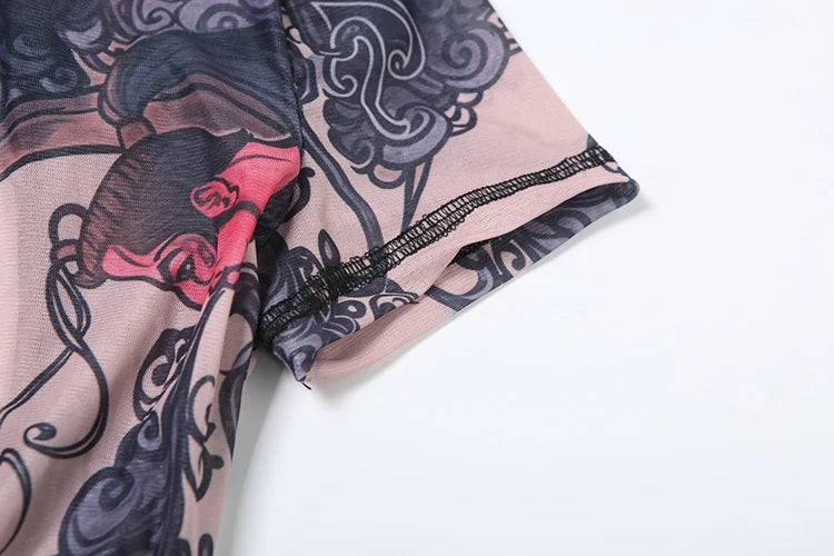 Peach Aesthetic Printed Slim Fit Playsuit